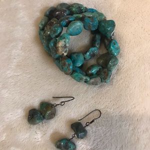 Southwest Boulder Turquoise Bracelet Earrings Set